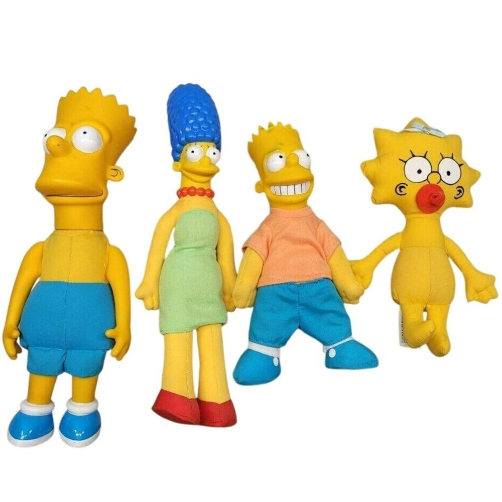 4 Dolls The Simpsons Plush Doll Set Bart Marge Maggie Matt Groening 1990 Vtg
